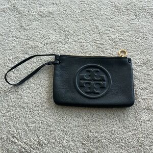 Tory Burch black leather zippered clutch